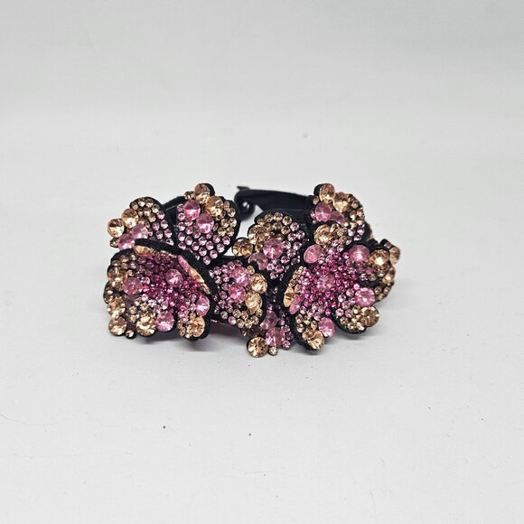 Crystal Flower Ponytail, Bun Claw - Shades of Pink & Gold - 804 Crystals - Picture 4 of 12